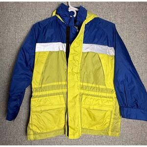 Vintage‎ Y2K GAP Hooded Windbreaker Jacket Yellow Blue Fishing/Sailing MEDIUM